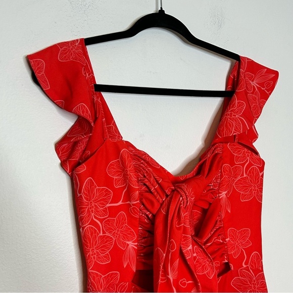 No Pise La Grama Sz 8 Luna Bonita Red Ruffle Orchid Floral Print Maxi Dress - Picture 6 of 13